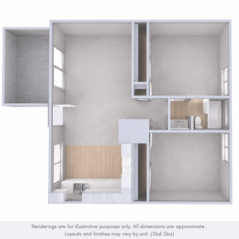 Floor plan for 2 beds, 2 baths, 1000 sqft